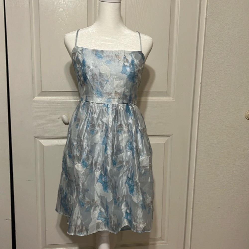 Lulus Delicate Charm Floral Jacquard Organza Dress. Silver and blue. Size L. NWT - Picture 3 of 11
